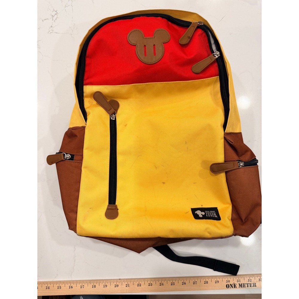 Disney Mickey Mouse Backpack School‎ Travel Yellow Red Brown Multi Pocket Padded